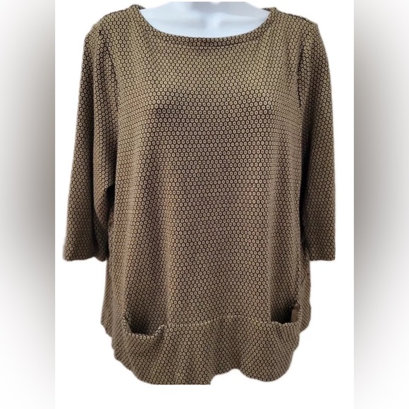 J Jill Ponte Knit Top Women’s XL 3/4 Sleeve Pocket Brown Black Geometric Boxy - Picture 10 of 10